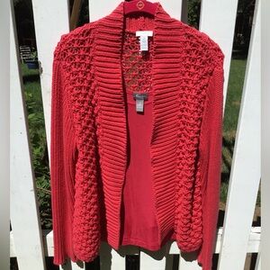 Chico’s Coral Open Knit/ Crochet Sweater Sz 2 (12)